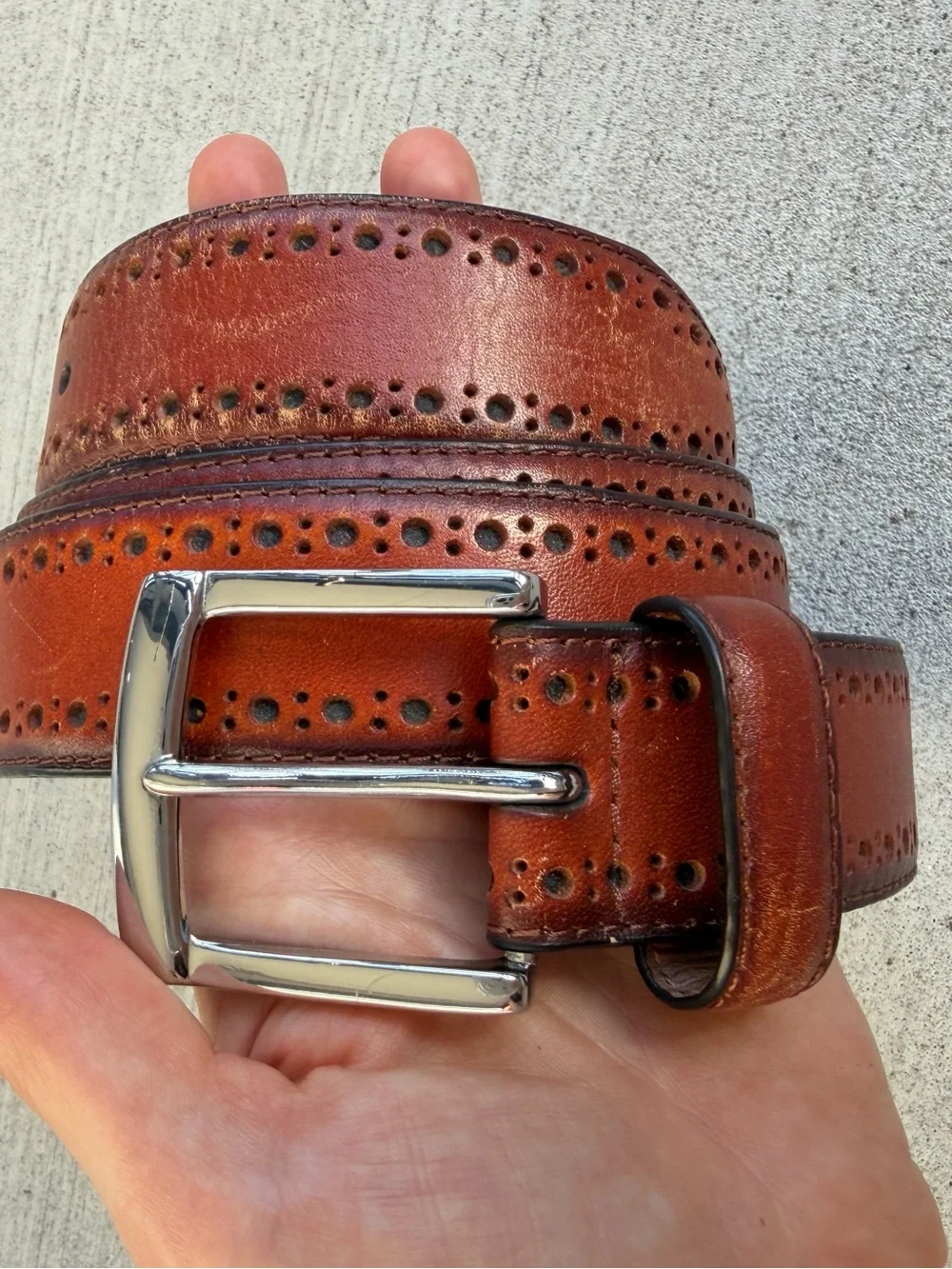 Johnston & Murphy Genuine Leather Brown Brogue Dress Belt Size 40